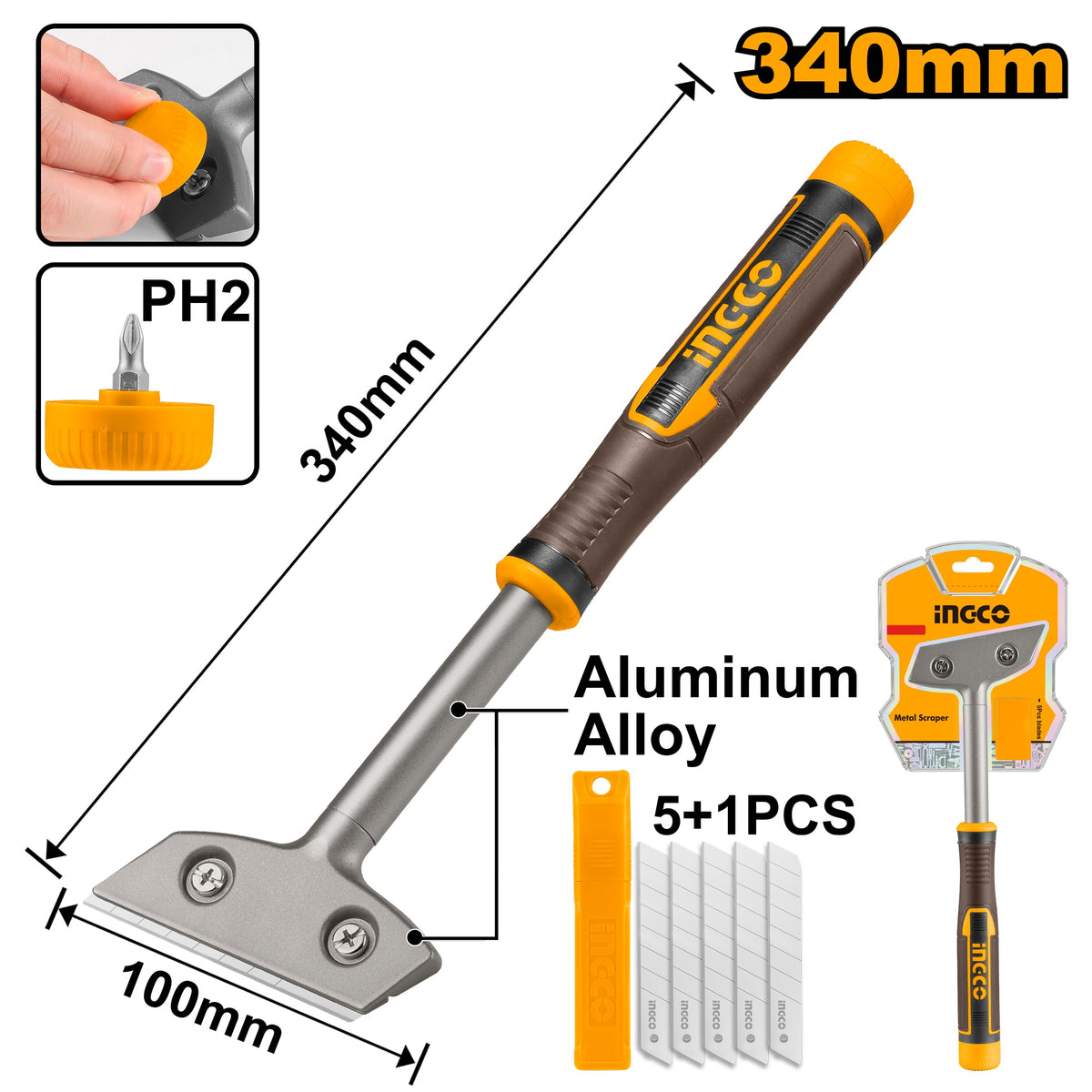 INGCO Metal Scraper W/5 Blades 340mm HGS3088