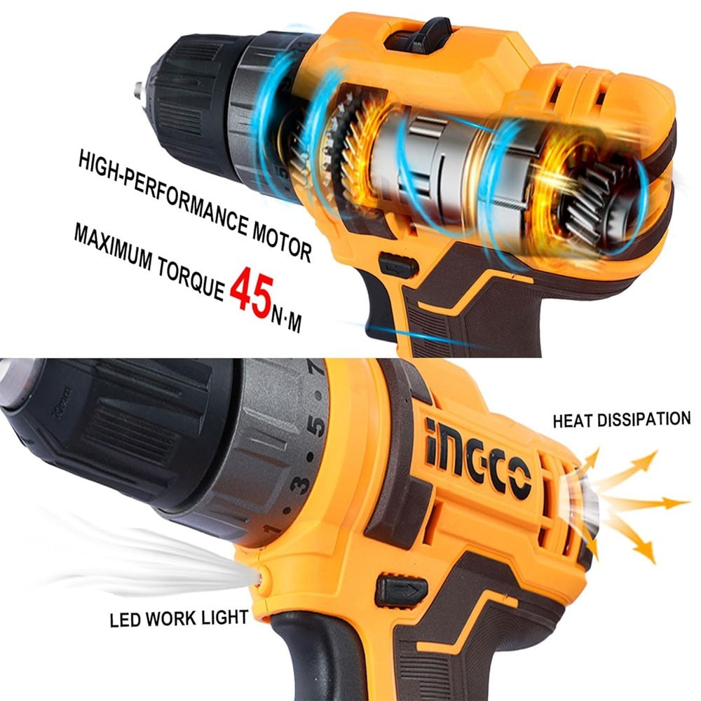INGCO 20V LI-ION Drill 45Nm 1X20V 2.0Ah, Charger CDLI200518 – view 4