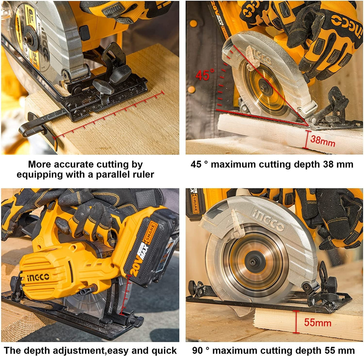 INGCO 20V LI-ION 165mm Circular Saw, (Bare Unit) CSLI1651 – view 3