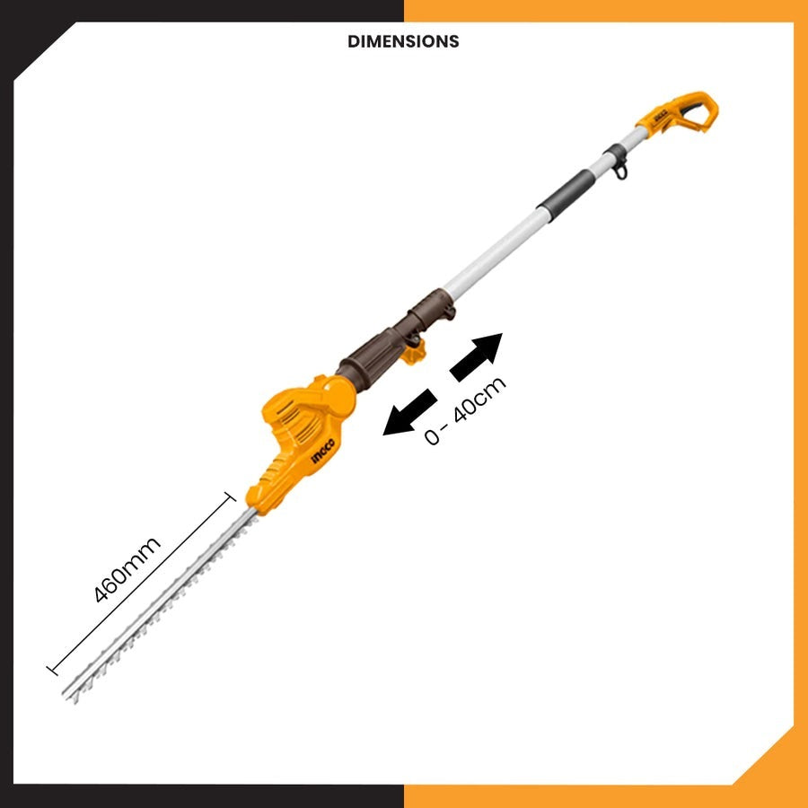 INGCO 20V Pole Hedge Trimmer 460mm, Up to 2.4m 1X2.0BAT+CHARGER CPHT2016012 – view 3