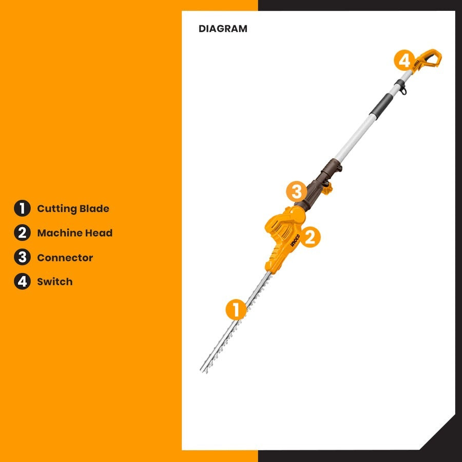INGCO 20V Pole Hedge Trimmer 460mm, 18MMØ Ext to 2.4m (Bare Unit) CPHT201601 – view 3