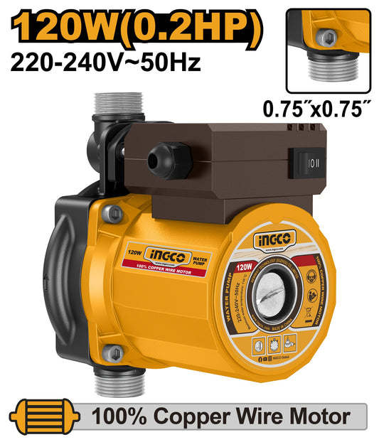INGCO Circulating Pump 120W 3/4"X3/4" Max Head 10m Max Flow 25L/MIN SCM120