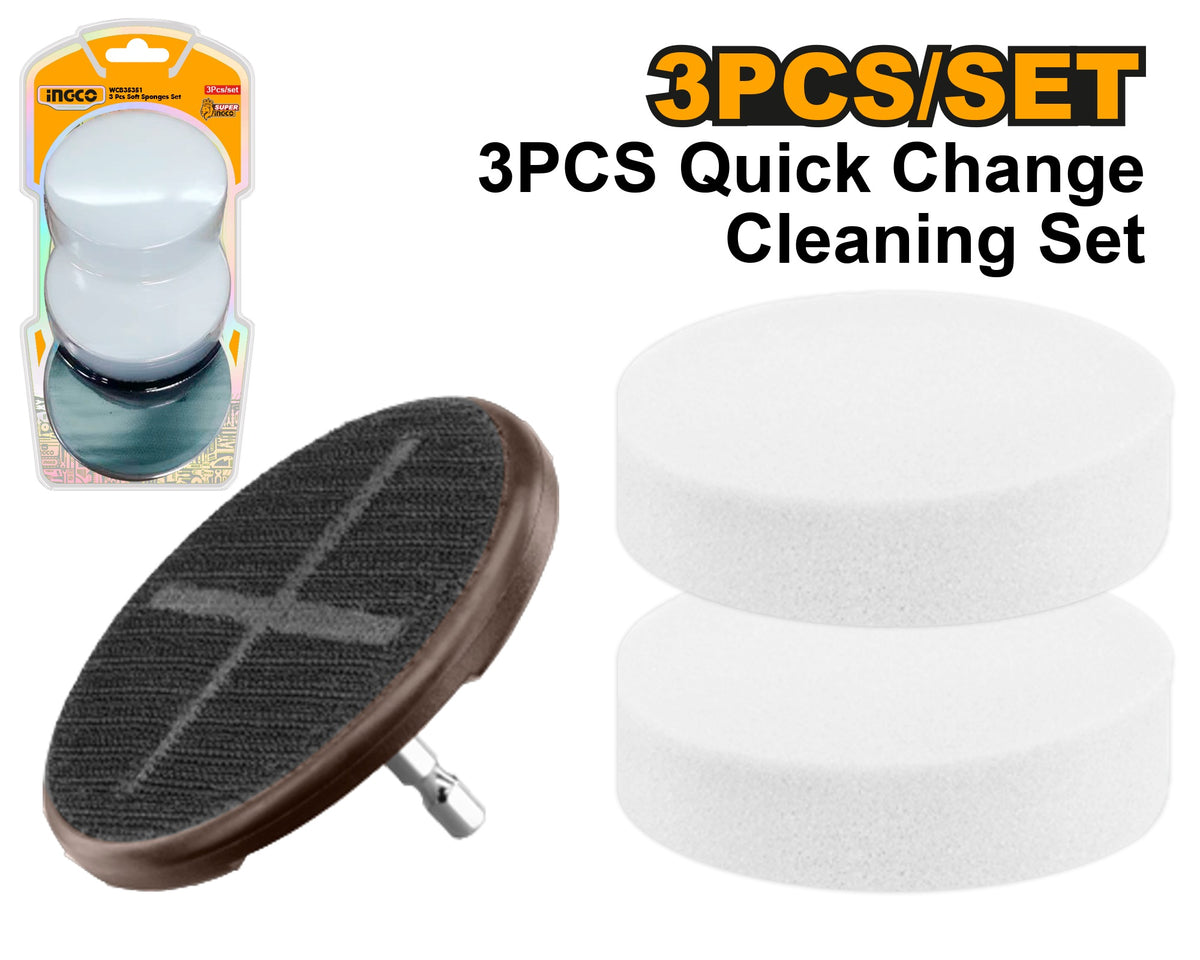 INGCO 3pcs Light Duty Soft Sponge set with Quick Change Backer WCB35351