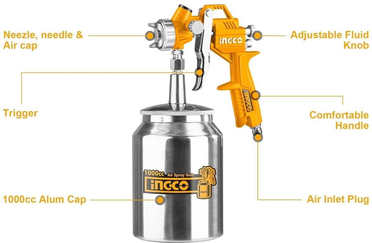 INGCO Spray Gun Nozzle 1.5mm 1.0L Tank ASG3101 – view 3