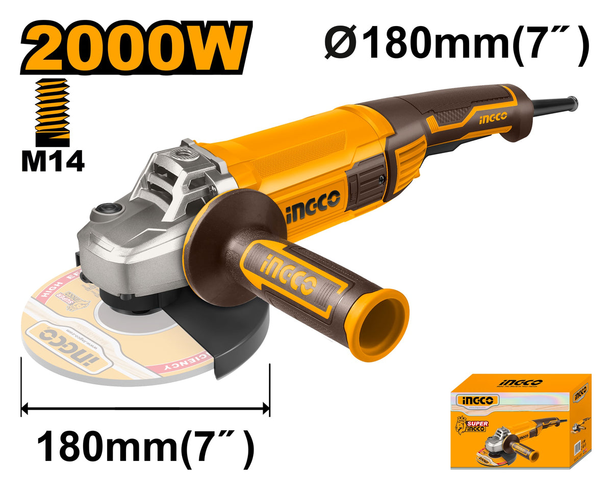 INGCO 180mm (7") Angle Grinder, 2000W AG200018