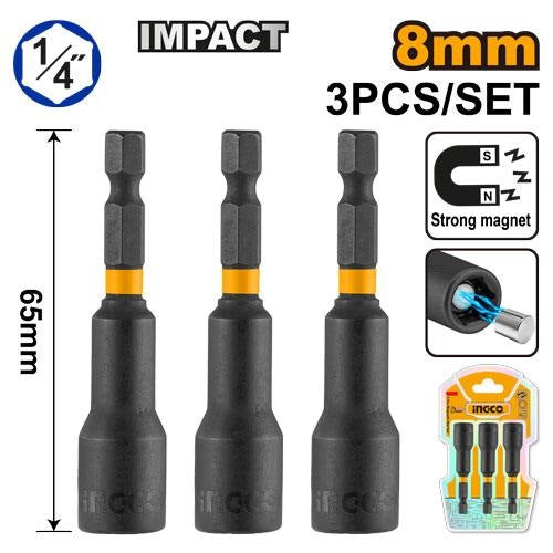 INGCO 3 pcs Magnetic Nut set Adaptor 8mm AMN0831