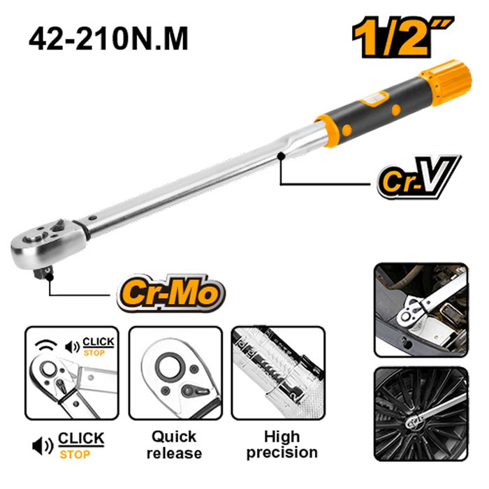 INGCO 1/2" DR. Torque Wrench 40-200Nm HPTW200N1 HPTW2001N1 – view 2