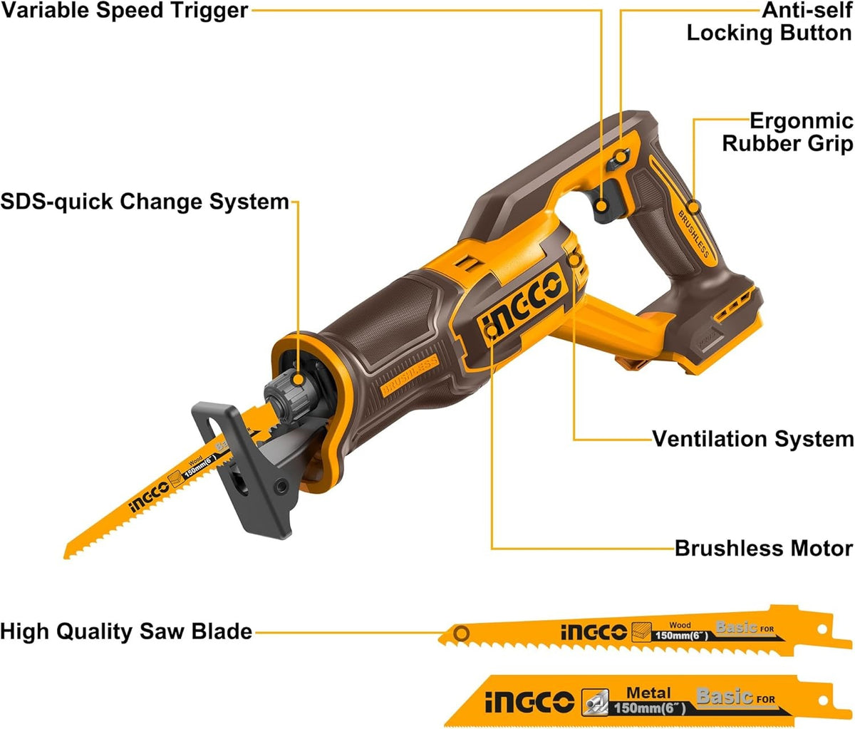 INGCO 20V LI-ION BL Recipro Saw (Bare Unit) CRSLI2108 – view 3