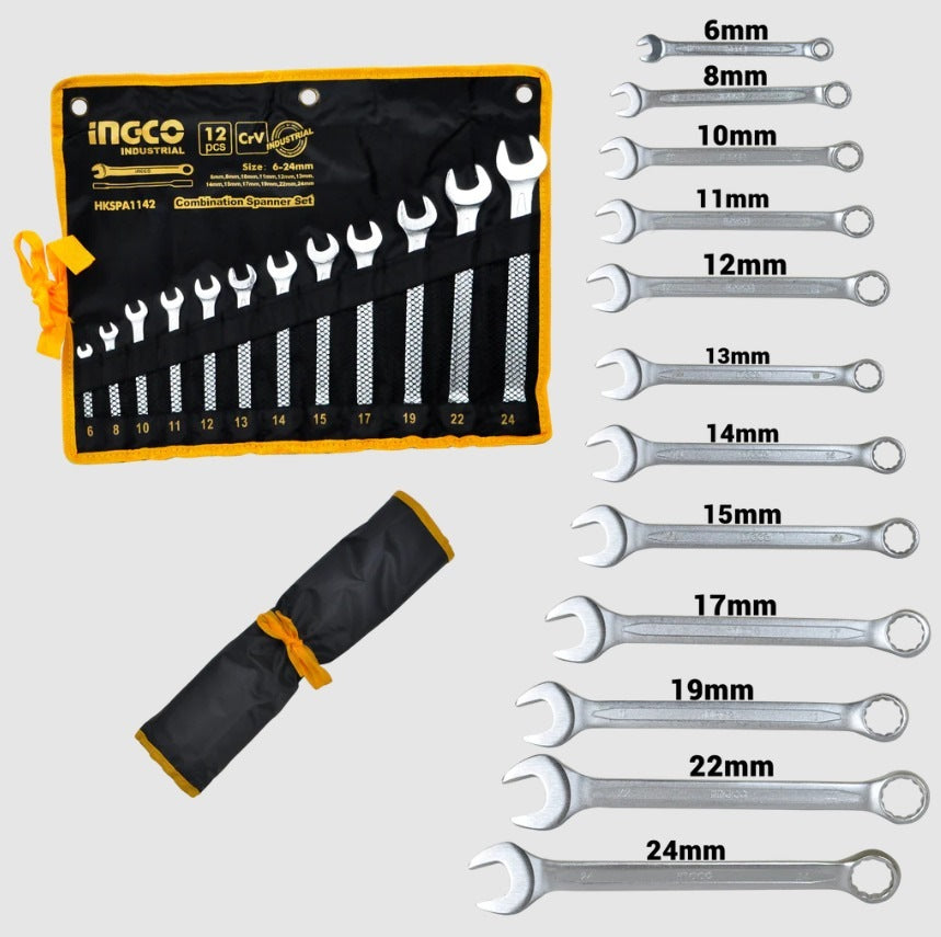 INGCO 12pcs Cr.v Combination Spanner set 6-24mm HKSPA1142 – view 2