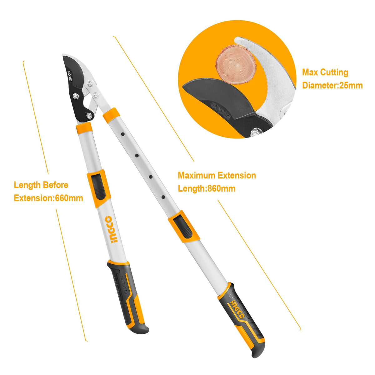 INGCO Garden Telescopic Lopper 30" 660-860mm Max Cut 25MMØ HLTS7401 – view 3