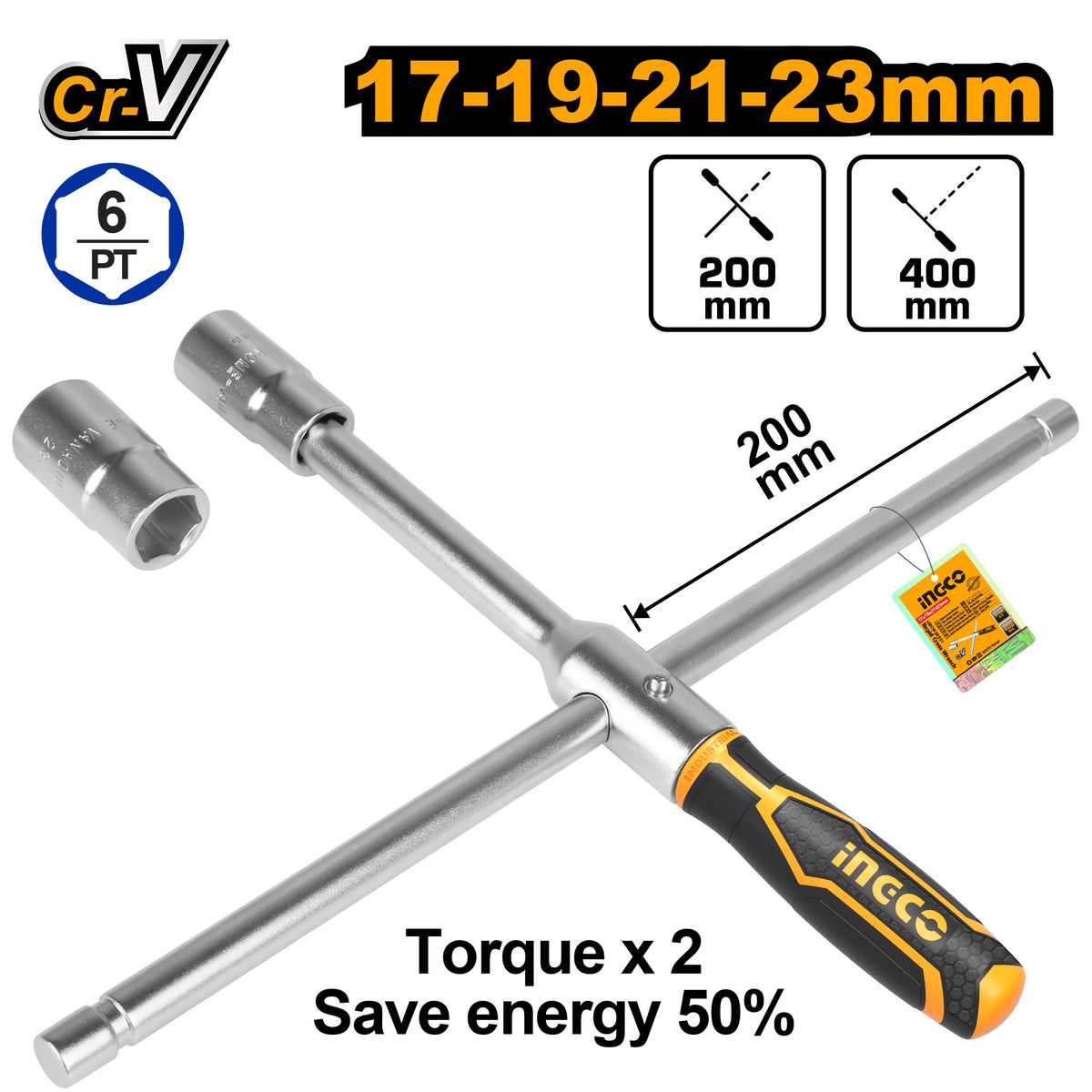 INGCO Rapid Cross Wrench with 17,19,21,23mm Socket & Leather Bag HRCW40231