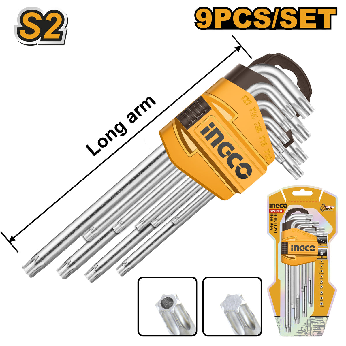 INGCO 9 pcs Long Arm Torx Key set T10-T50mm HHK13091