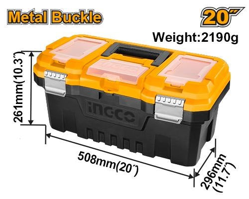 INGCO 20" Plastic Tool Box Metal Latch W/organiser 508*296*261mm PBX2002 – view 2