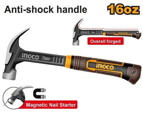 INGCO Anti Shock Handle Claw Hammer 16OZ HCH81016L – view 2