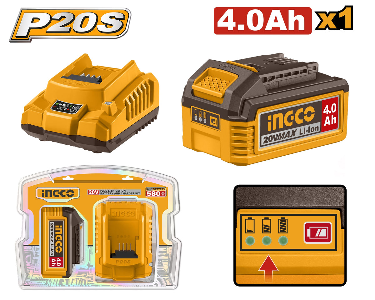 INGCO 20V 1X4.0Ah Battery + 2A Charger set FBCPK1012