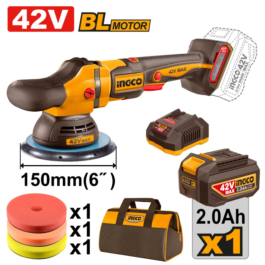 INGCO 42V BL 6" Polisher 1X2.0Ah & Bag APLI42151