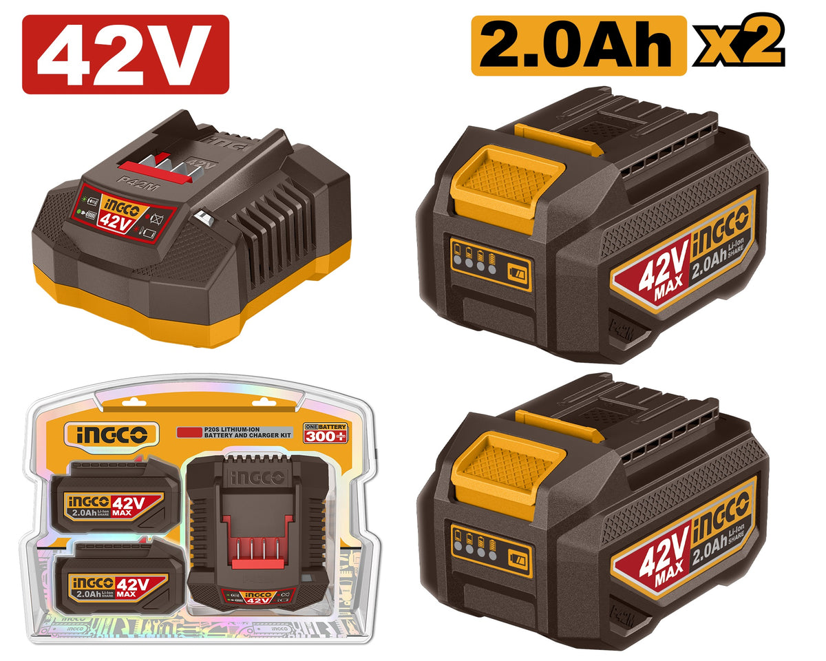 INGCO 42V 2X2.0Ah + Charger Battery Kit FBCPM20221