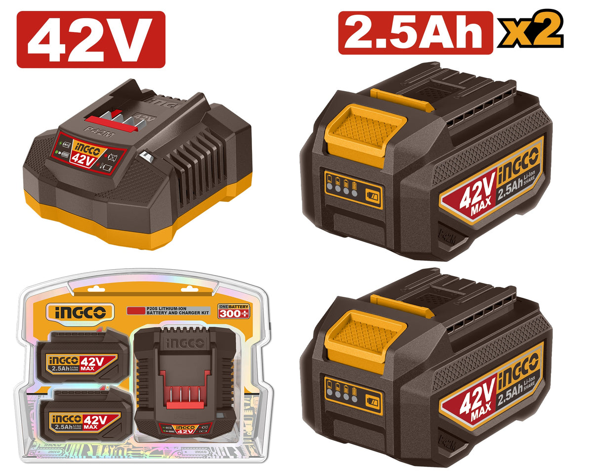 INGCO 42V 2X2.5Ah+CHARGER Battery Kit FBCPM25221