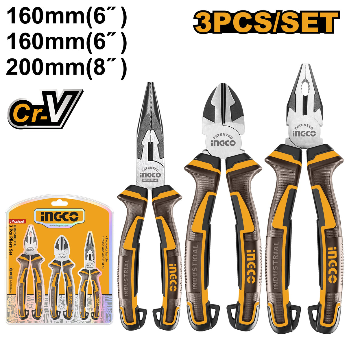 INGCO 3pcs Cr.v Plier set HKPS28318