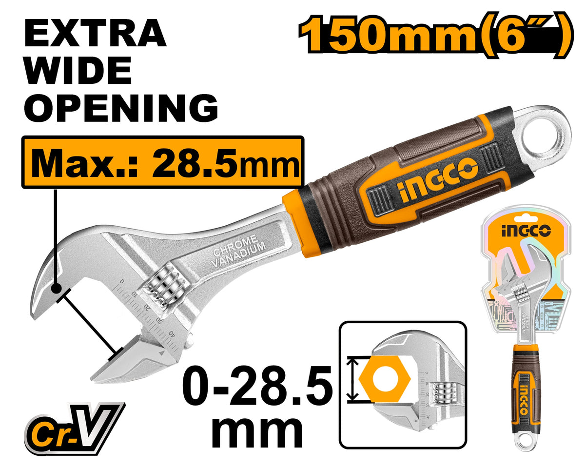 INGCO Soft Handle Cr.v Adjustable Wrench HADW131068