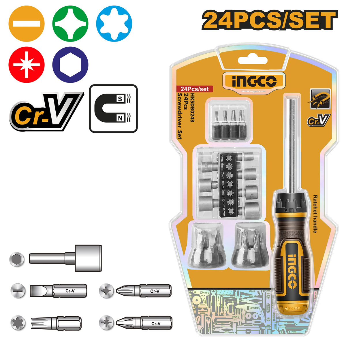 INGCO 24pcs Screwdriver Bit set HKSDB0248