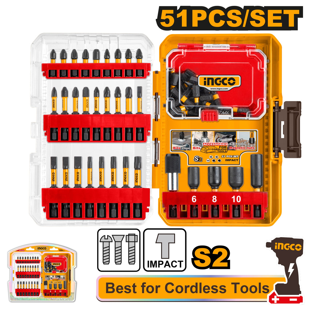 INGCO 51pcs Impact Driver Bit set AKDL25106