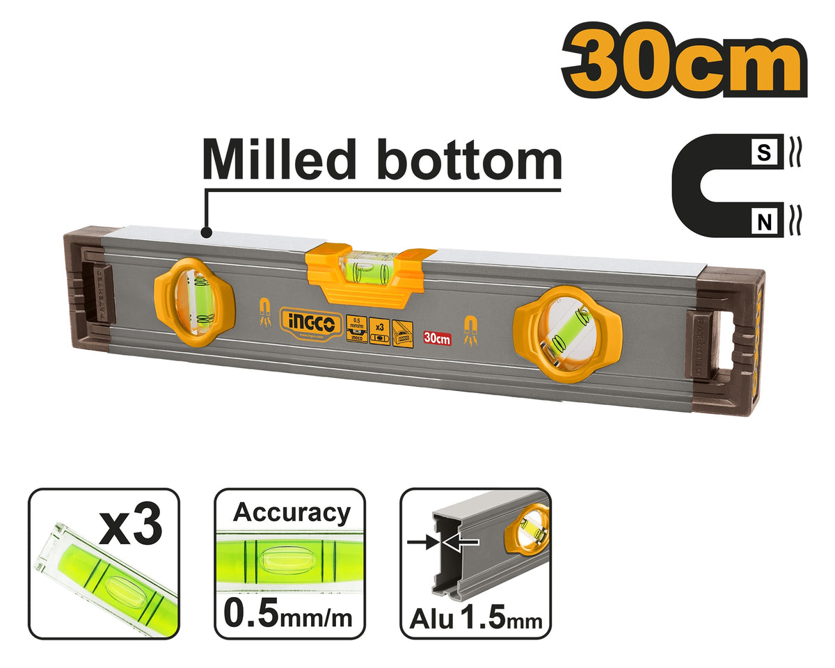 INGCO Heavy Duty 3-VIALS Alum Spirit Level W/ Magnets HSL38030M