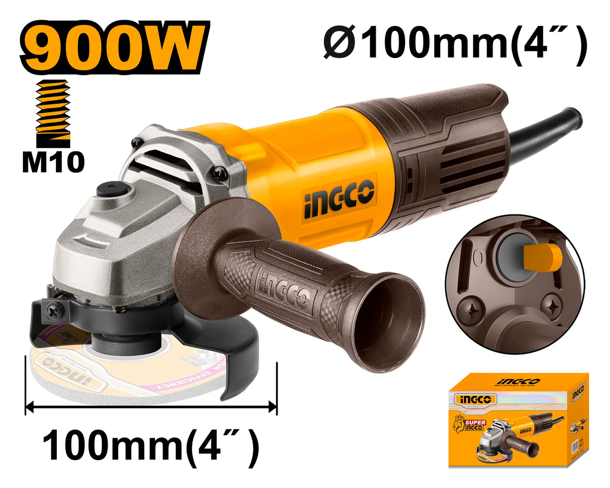 INGCO 100mm (4") Angle Grinder, 900W AG900282