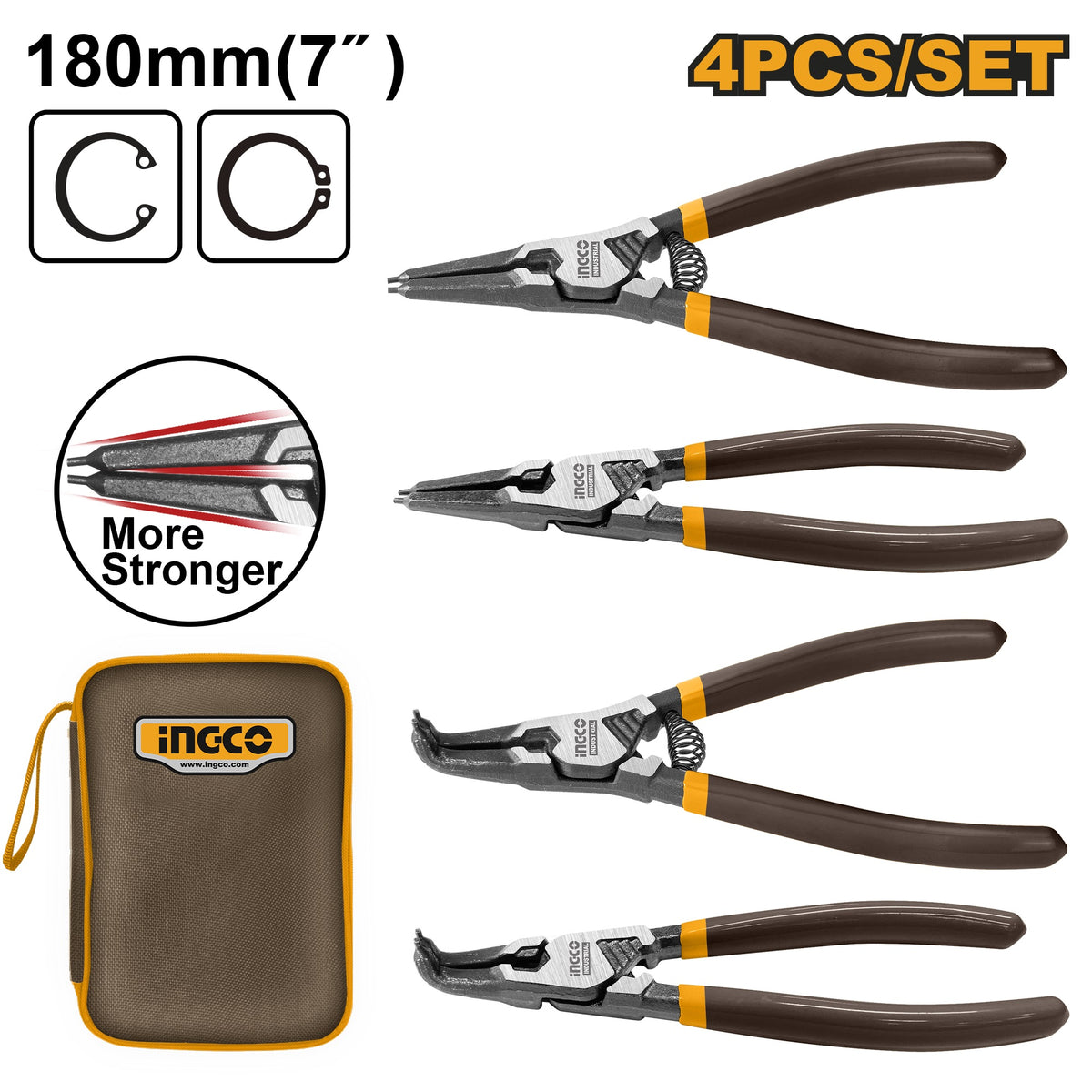INGCO 4pcs Circlip Plier set 7" 180mm HCCPS26180