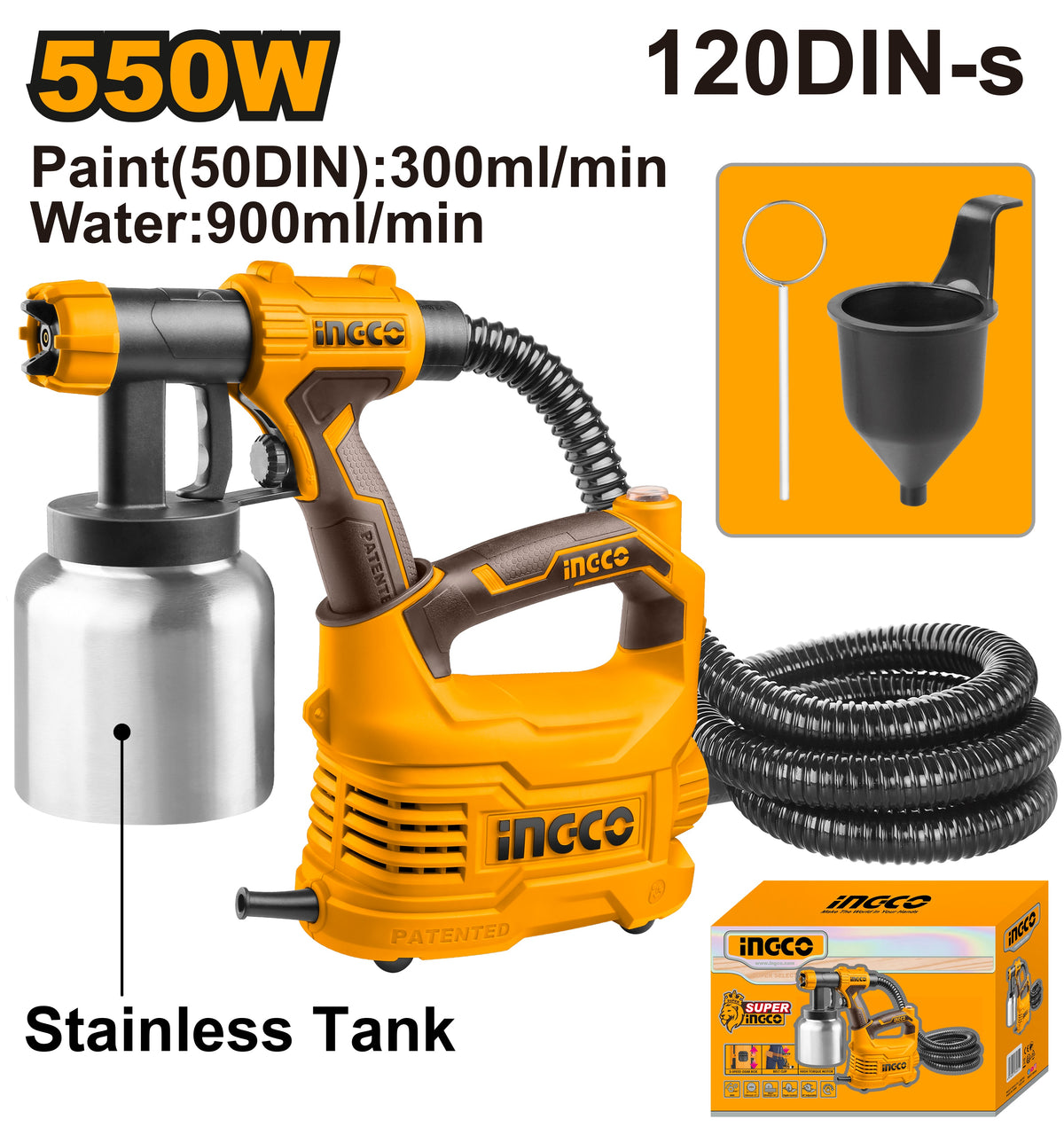 INGCO Hvlp Electric Spray Gun 550W 800ml Container SPG5008-2