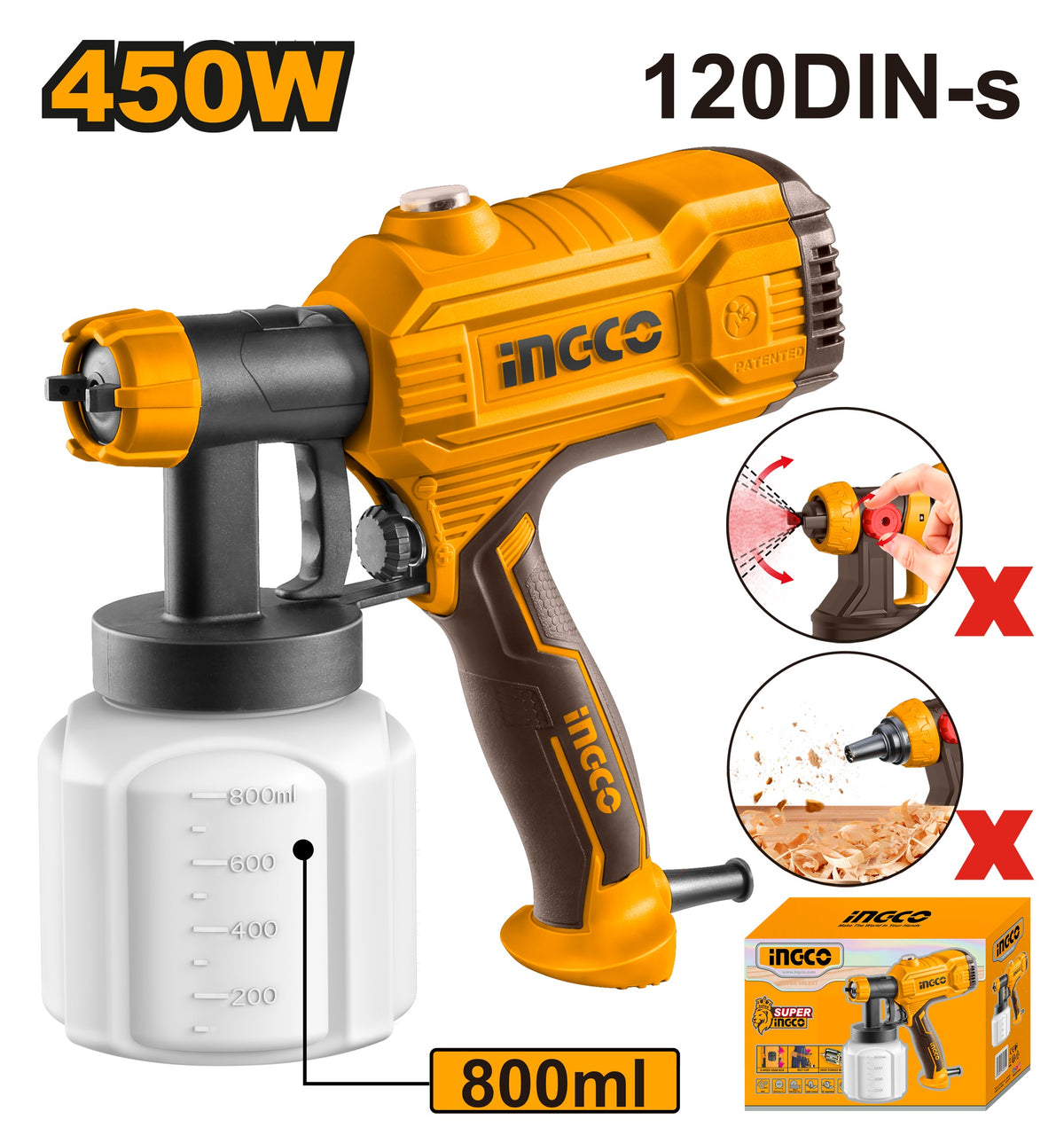 INGCO Electric Spray Gun 450W 800ml Container SPG3508