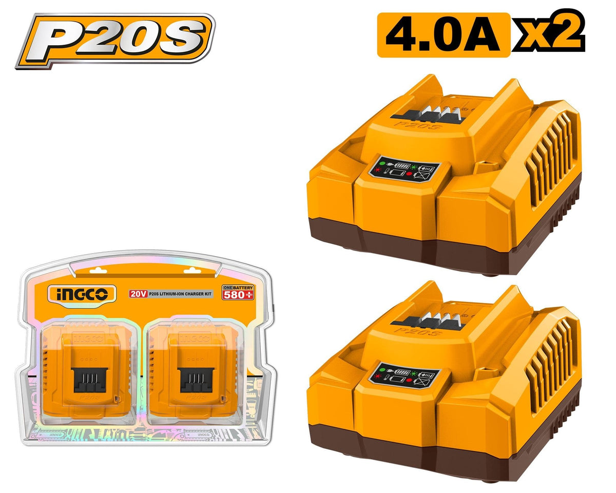 INGCO 20V 2pcs Fast Charger 4A Value Pack COSLI250388