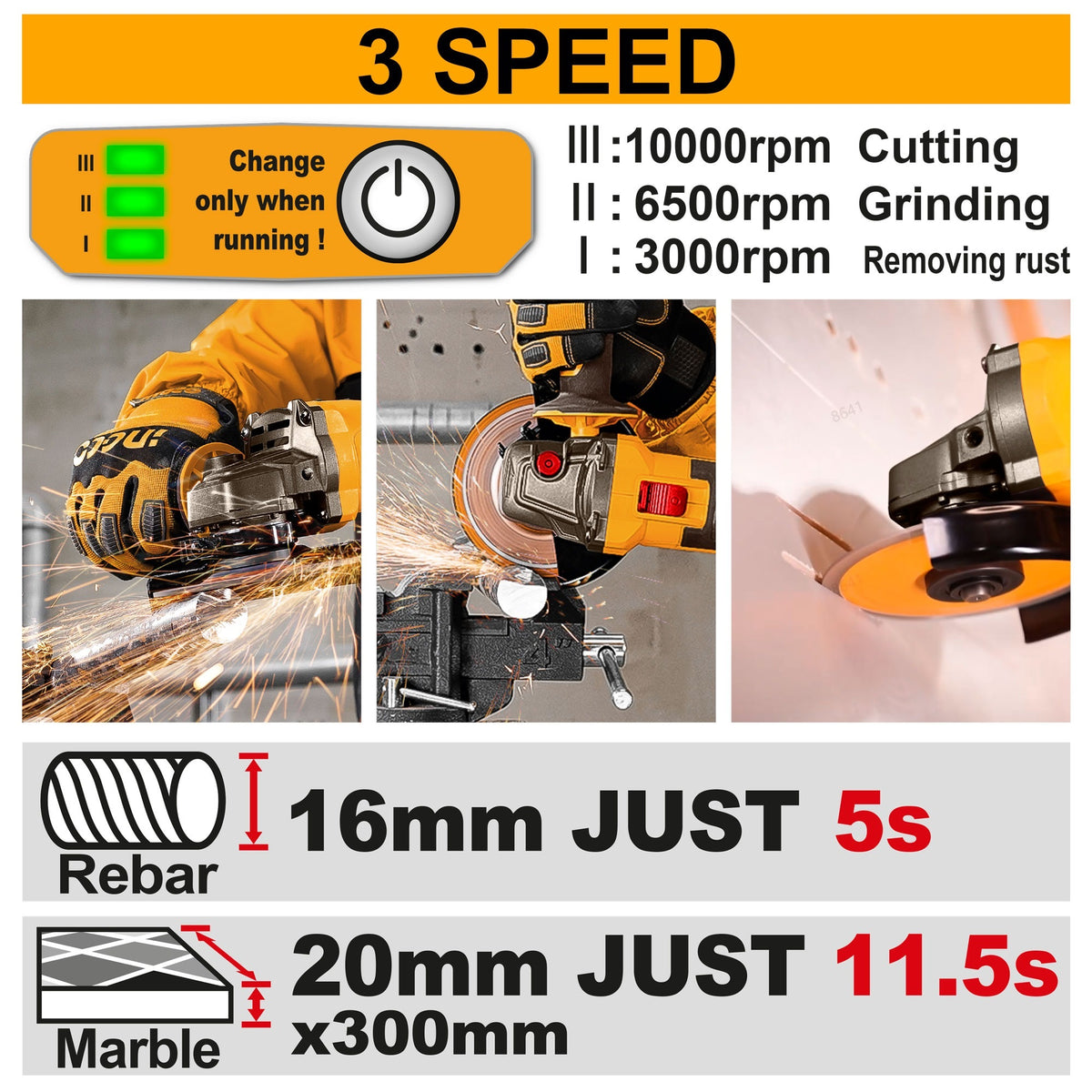 INGCO 42V BL 4" Grinder 2X2.5Ah & Discs + Case CAGLI4128102 – view 2