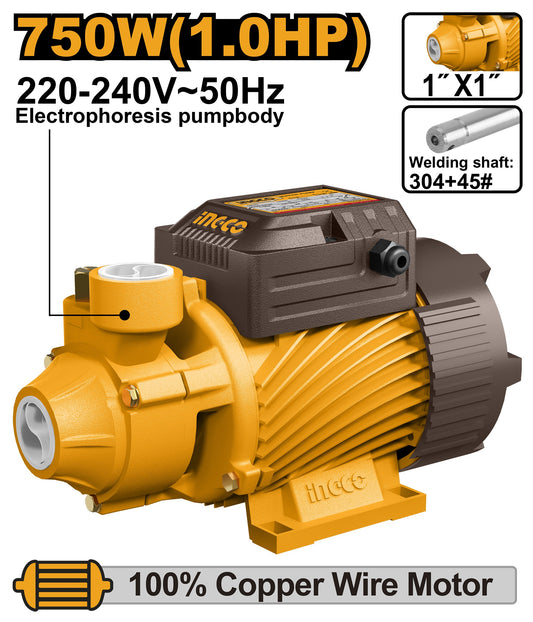 INGCO Peripherial Pump 750W 1" x 1" Max Head 52m Max Flow 50L/MIN VPM75068