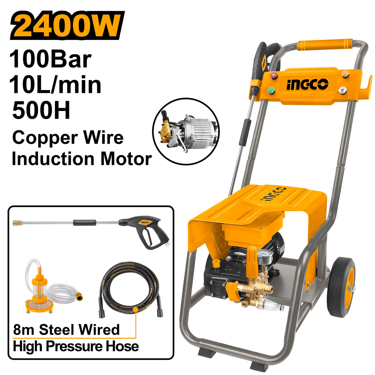 INGCO Industrial High Pressure Washer 2400W 1450PSI,10L Flow HPWR30018