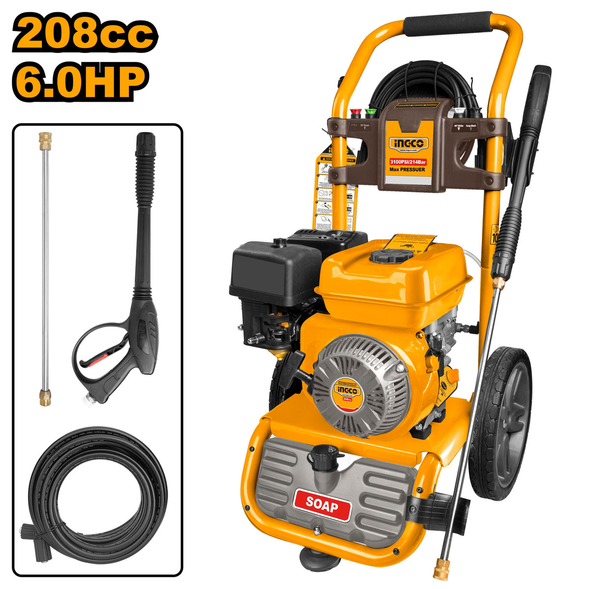 INGCO 6HP Gasoline Engine High Pressure Washer 3100PSI, Flow 8.7L GHPW2003