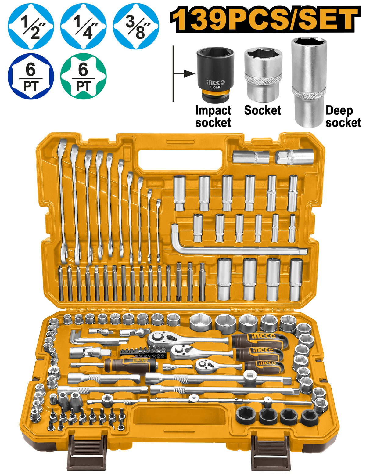 INGCO 139pcs Combination Hand Tool set HKTHP21391