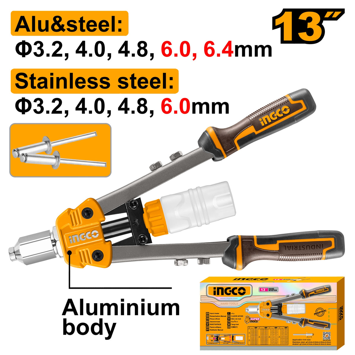 INGCO HD Lever Riveter Oal 13" 3.2~6.4m HR131