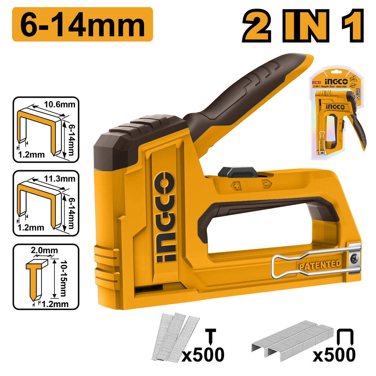 INGCO Heavy Duty 2 in 1 Staple Gun HSG1406