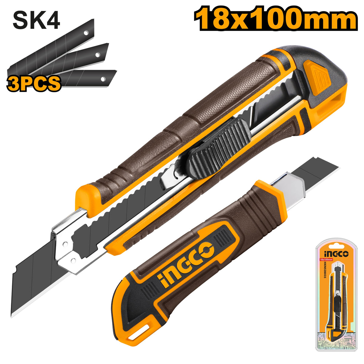 INGCO Snap Off Blade Knife W/3 pcs SK5 18mm Blade HKNS28035