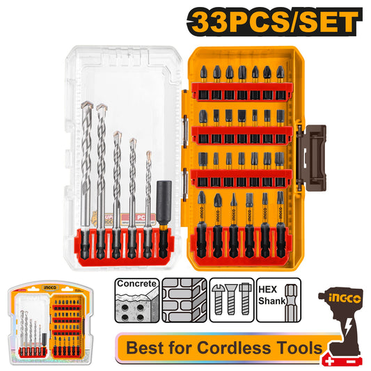 INGCO 33pcs Impact Screwdriver Bits+mansonry Drill set AKDL11303