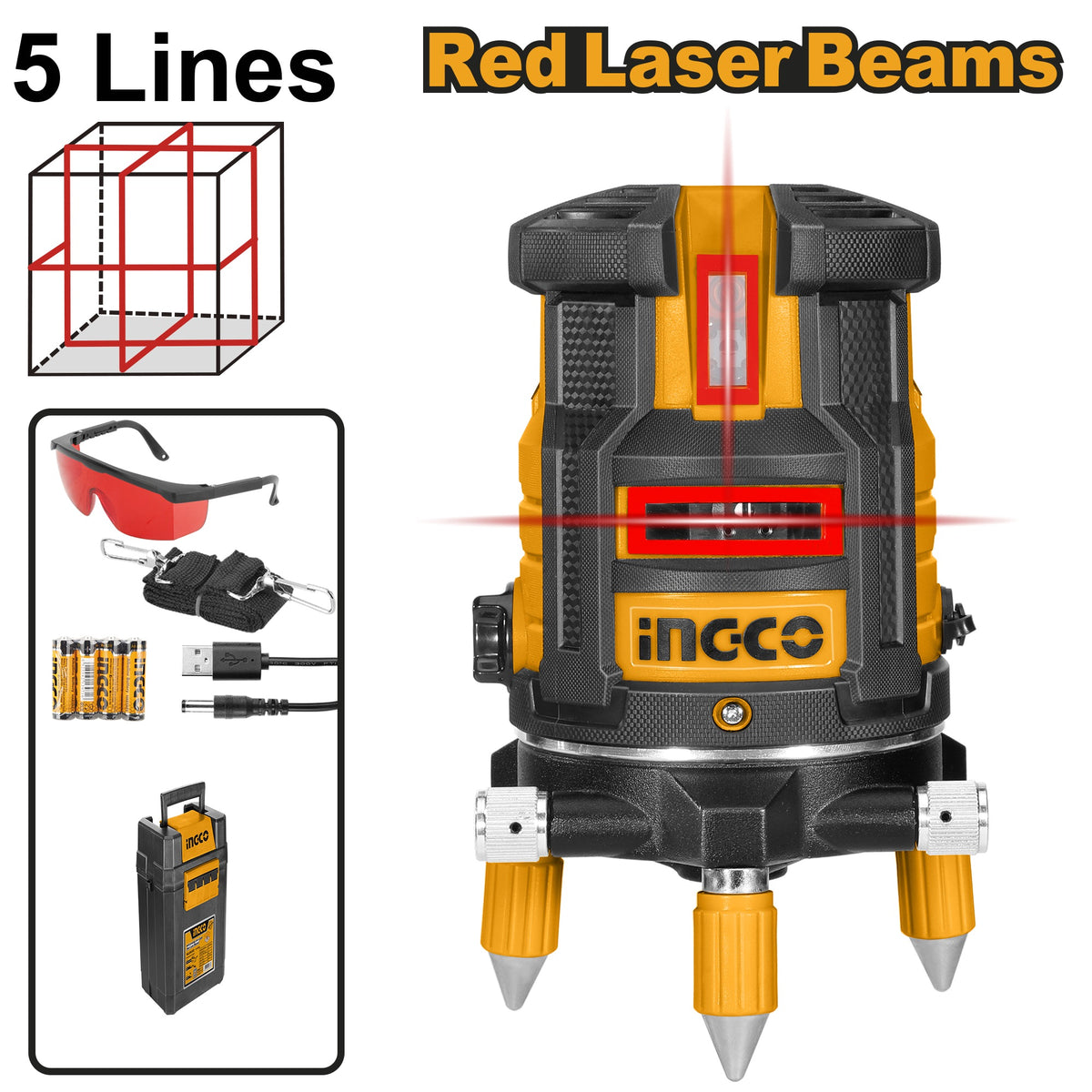 INGCO Self Levelling Red Laser Leveller 4V1H 30m Range HLL306505