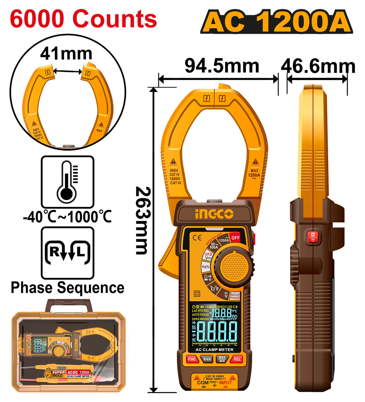 INGCO Digital AC 1000A Clamp Meter DCM610001