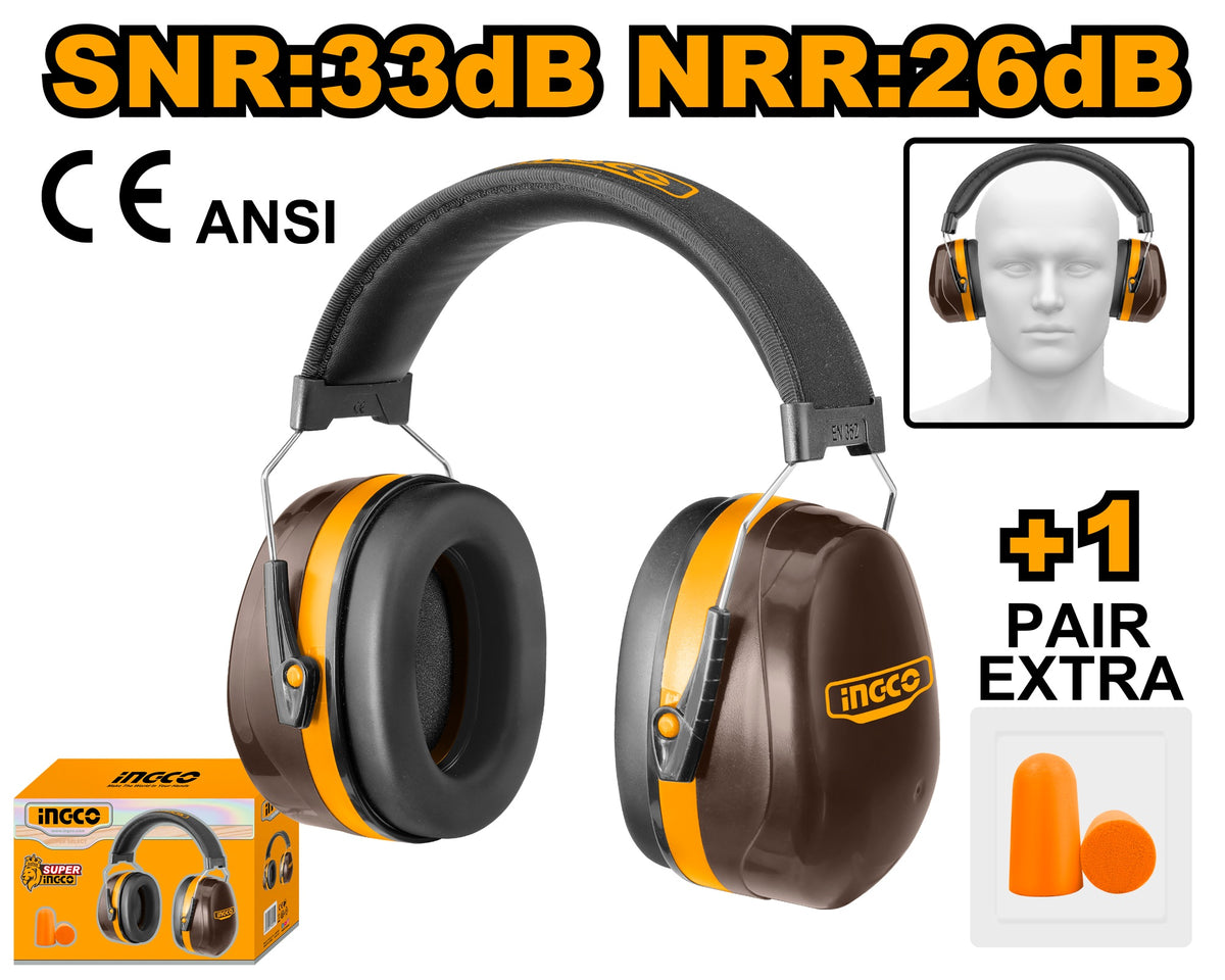 INGCO Impact Resistant Earmuff ANSI3.19-1974 & EN352-2:2020 HEM3328