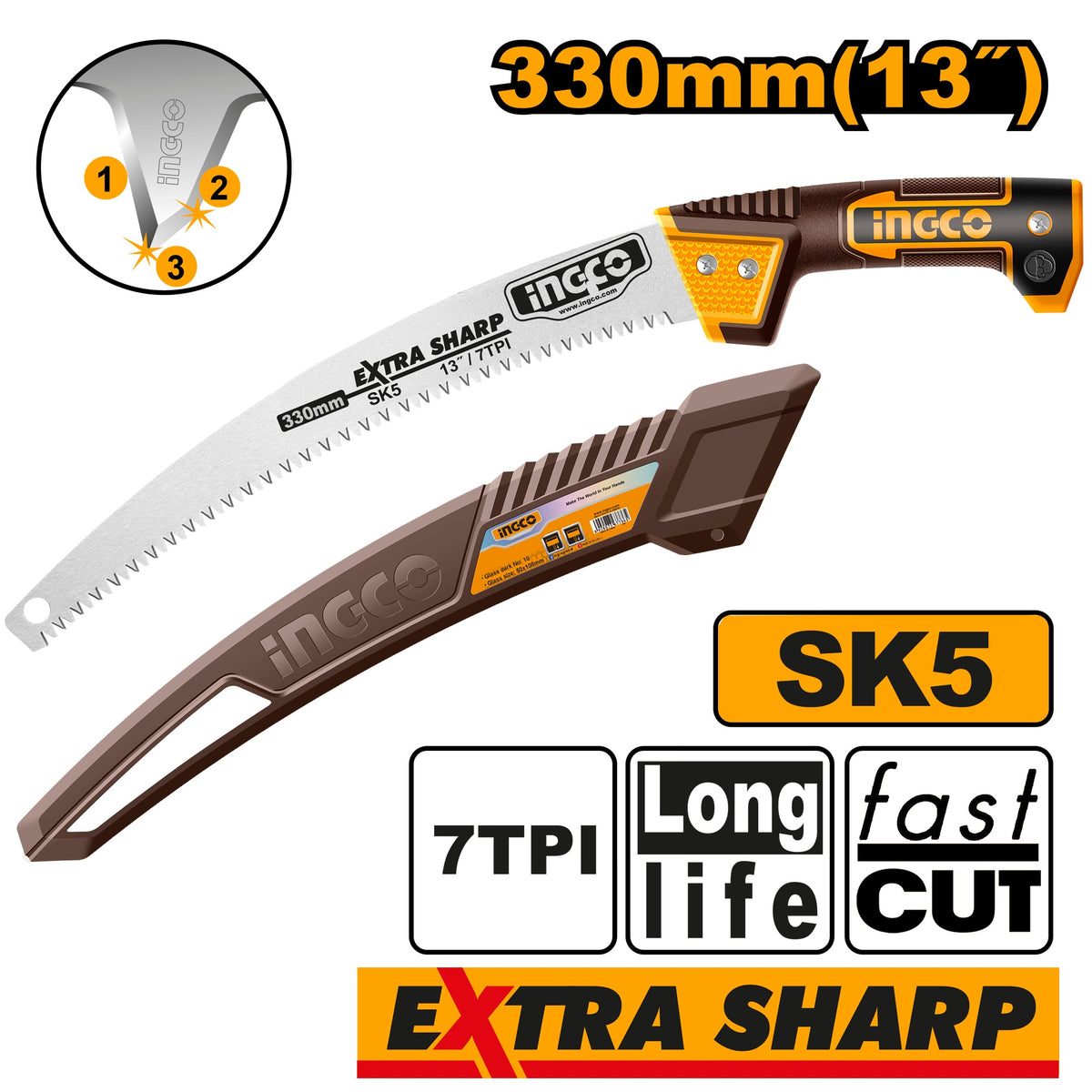 INGCO Fast Cut Purning Saw W/sheath 330mm HPS3306