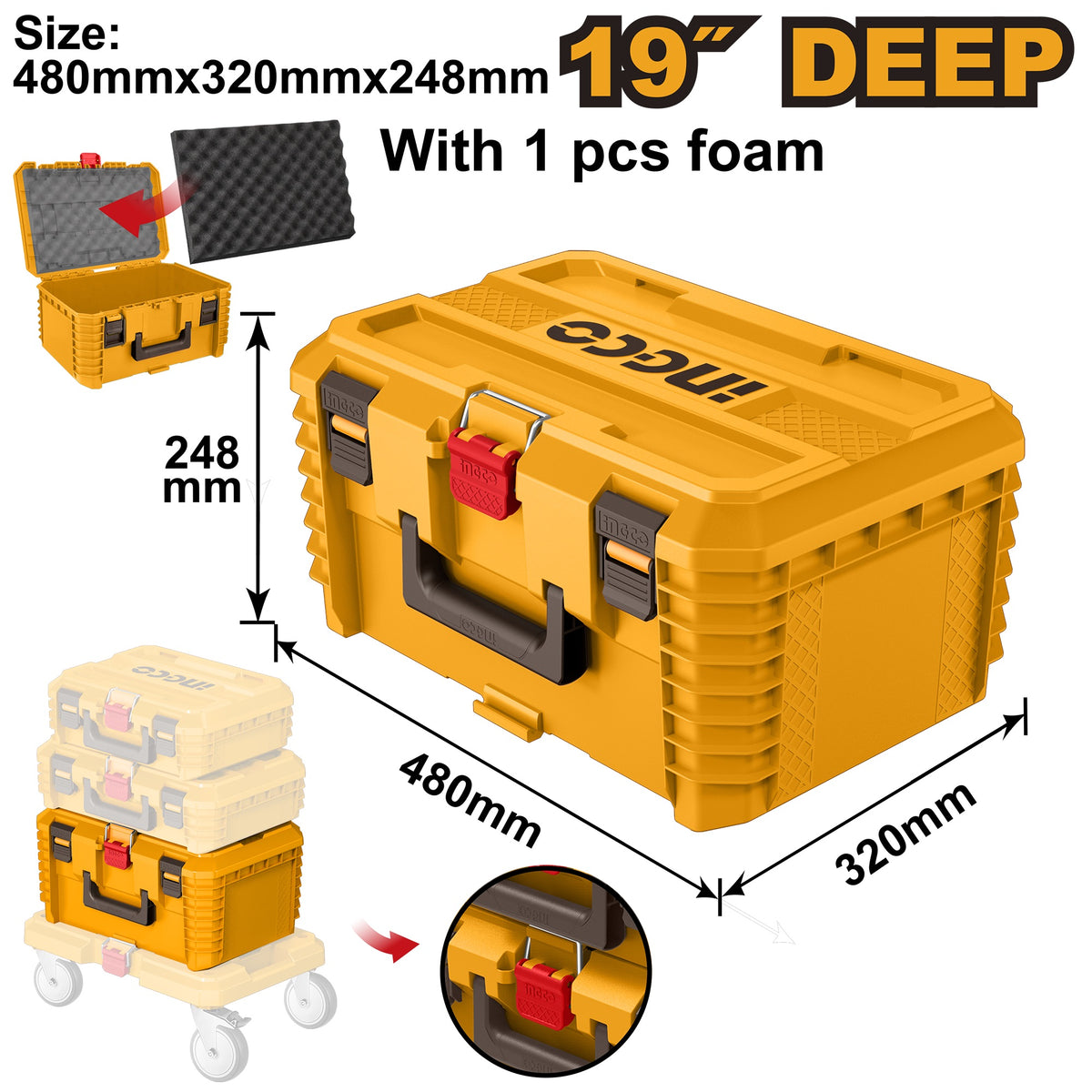 INGCO 19" Stackable Deep Tool Box 480X320X248mm PBXS103