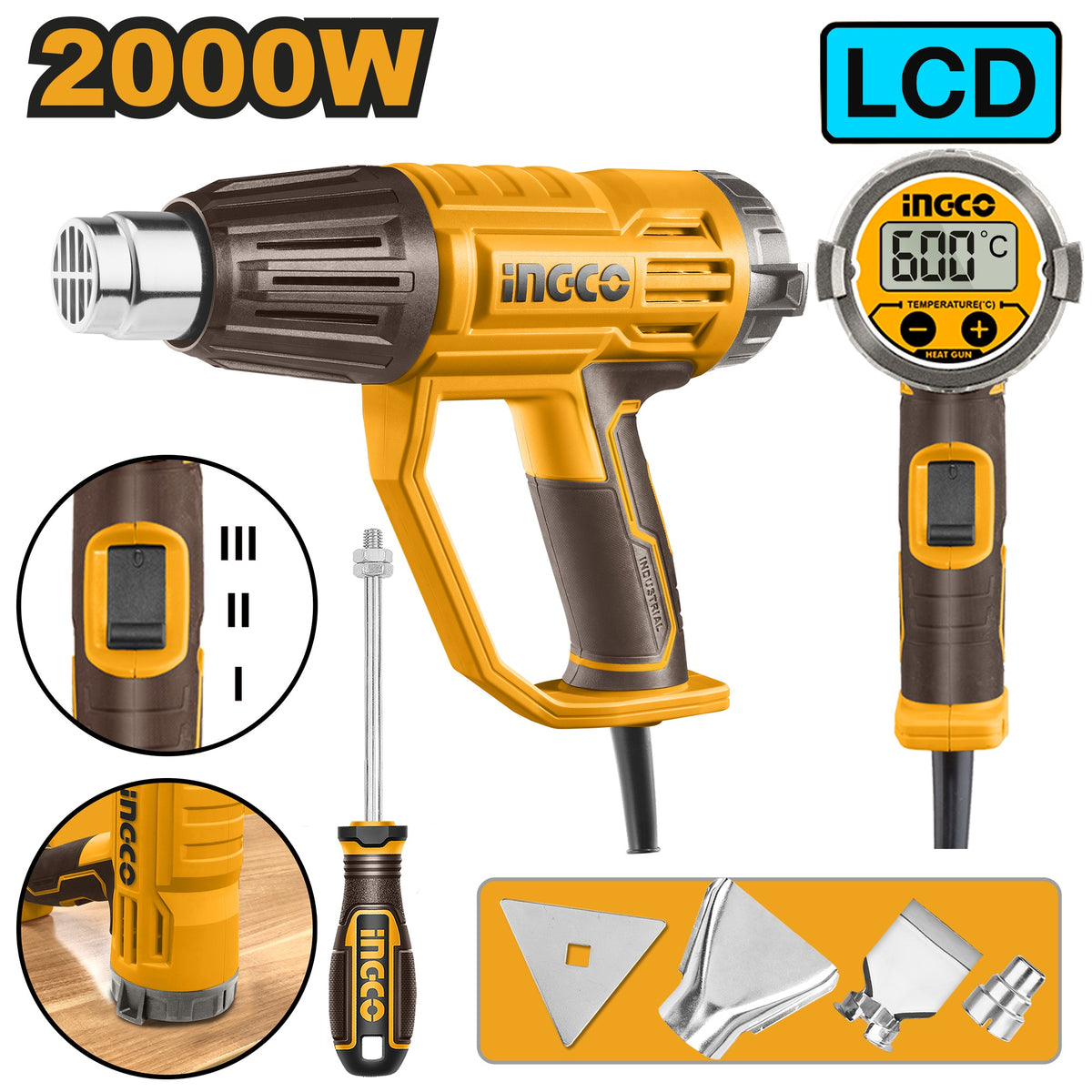 INGCO 3 Stages Heat Gun 2000W LCD Display HG200058