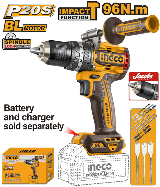 INGCO 20V LI-ION BL Impact Drill 96Nm (Bare Unit) CIDLI209685
