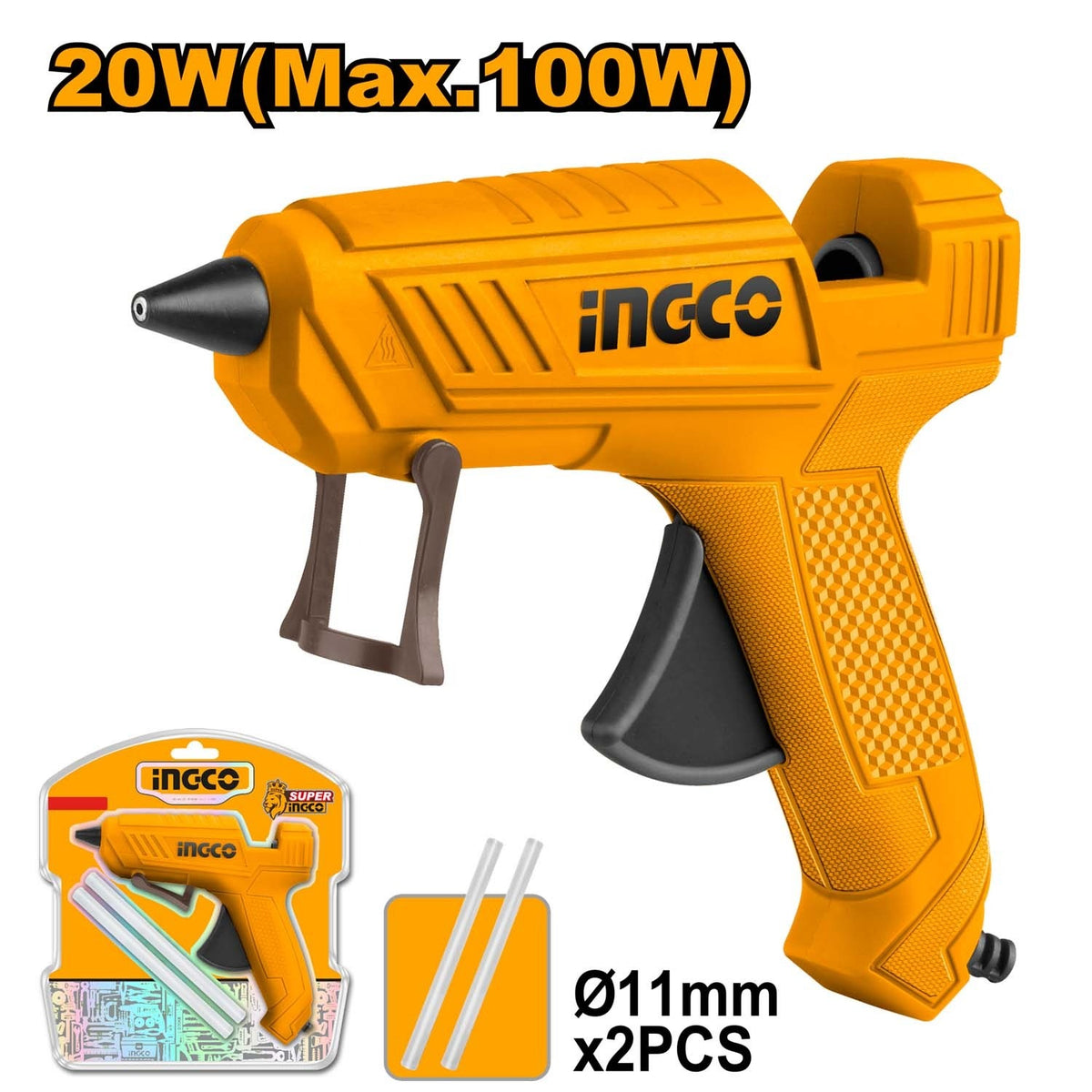 INGCO Electric Glue Gun 20W with 2pcs 150mm Glue Stick GG148