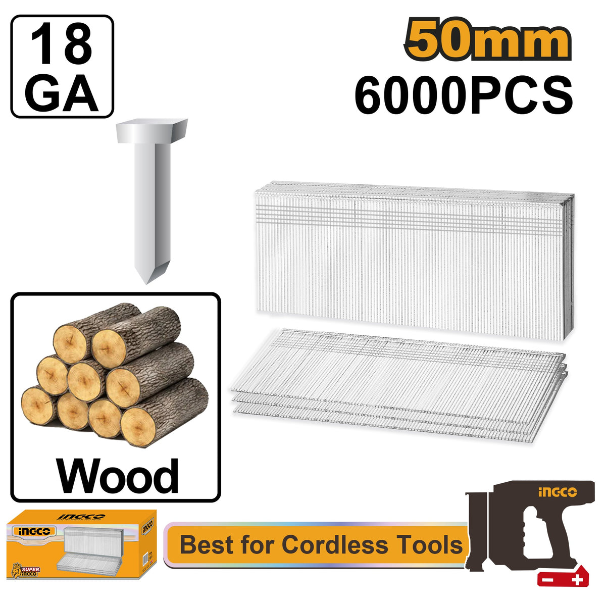 INGCO Brad Nail 18GA F Nail 50mm 6000/BOX ANA18506